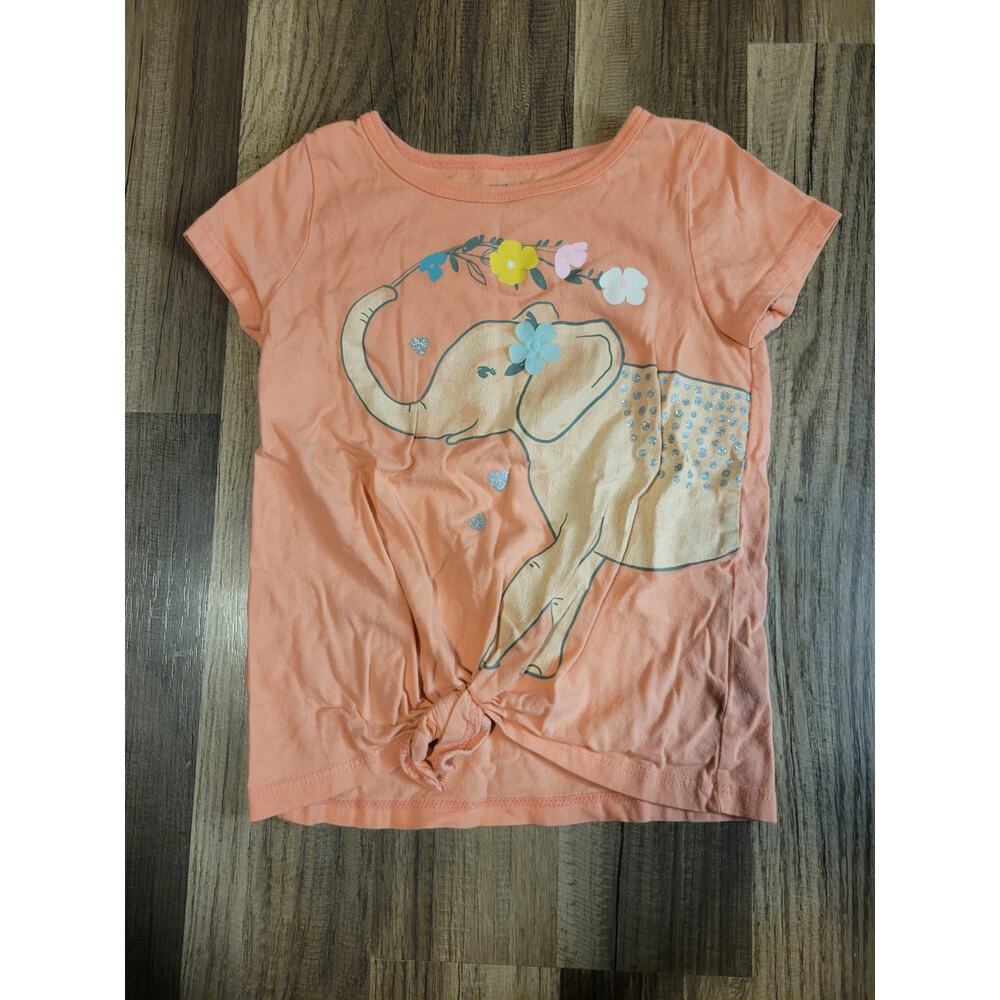 Girls Carter's Peach Orange Elephant Front Knot Short Sleeve Tee Size 4